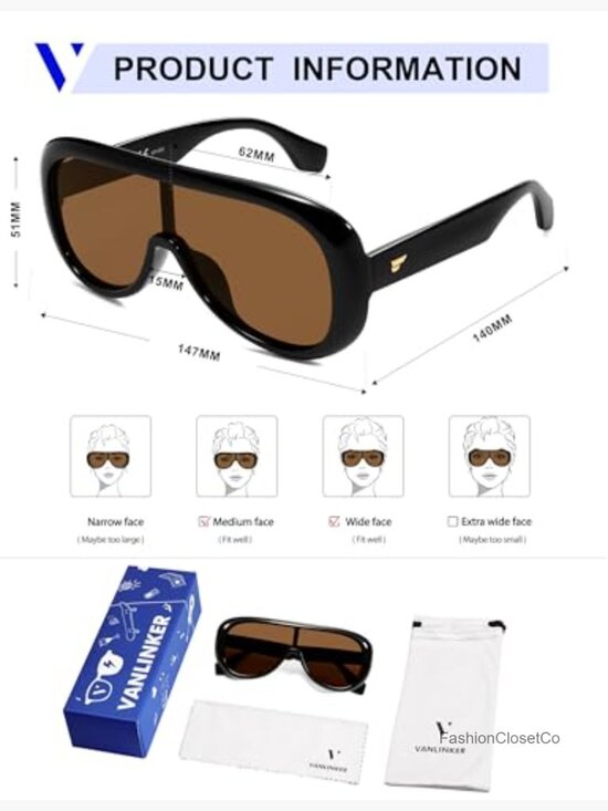 Oversized Aviator Square Sunglasses Polarized Lens One-Piece Mask Style main image 5